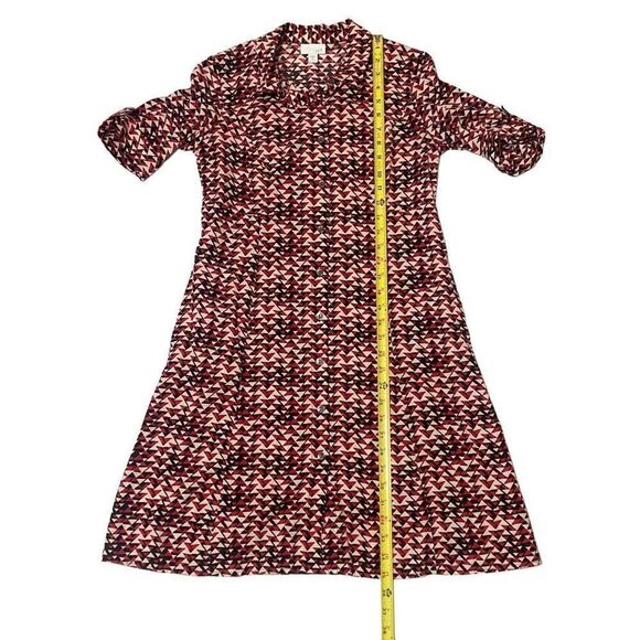 J. Jill Red Black White Geometric Button Front Shirt Dress Roll Tab Sleeves 2P - Picture 8 of 9